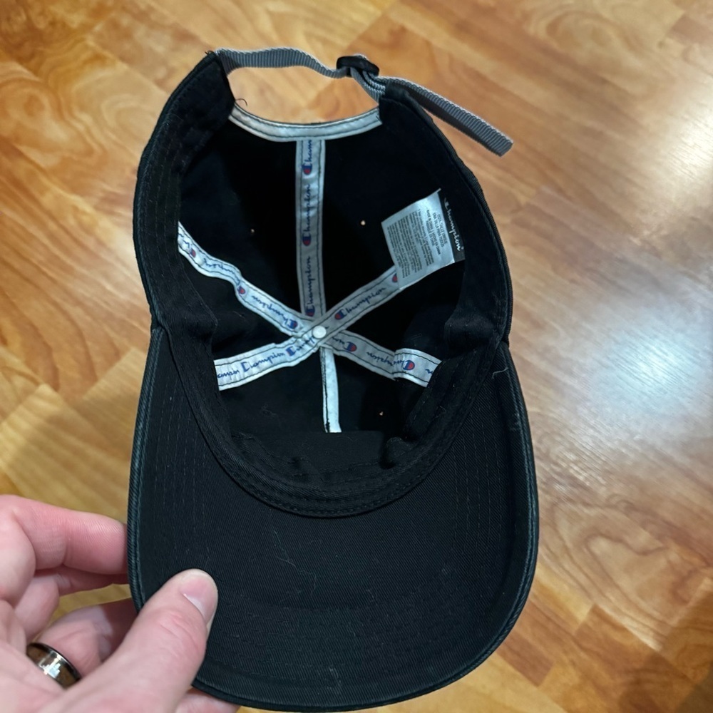 Champion Box Logo Black Adjustable Strapback Cap Hat OSFA 100% Cotton Hat - Picture 7 of 10